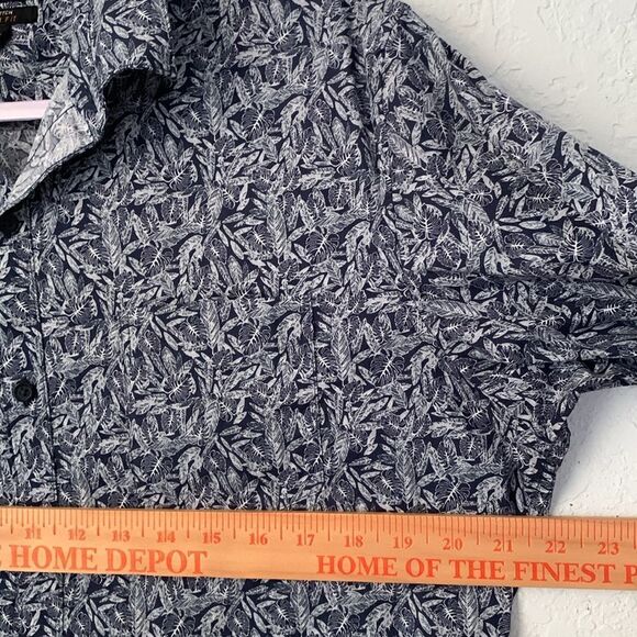 Marc Anthony Stretch Slim Fit Navy Floral Button Down Shirt Size L - Picture 4 of 9